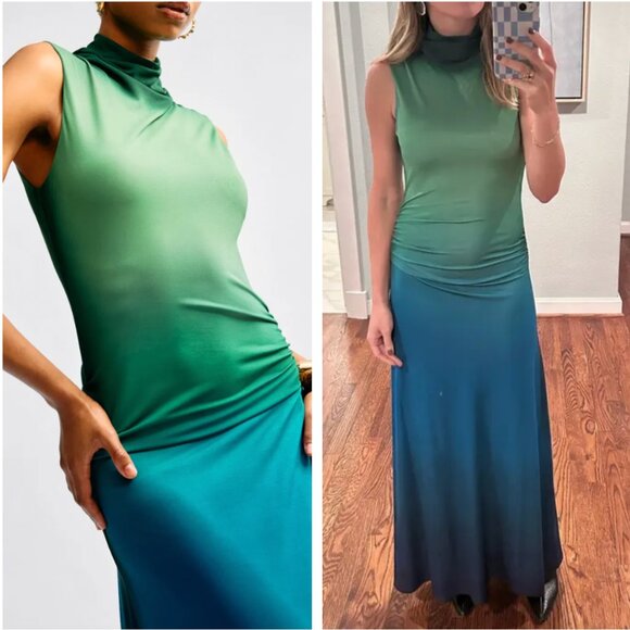 ✨ SALE  EUC SIMKHAI Aldina Jersey Midi Dress Green Blue Ombre Cocktail Party XS - Picture 1 of 12